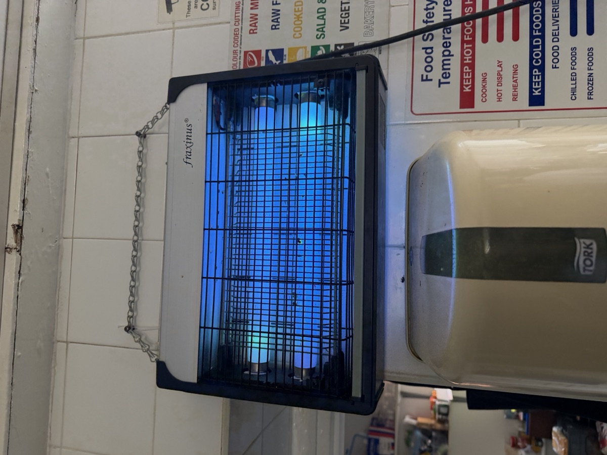 Fly killer unit in a commercial kitchen awaiting PAT testing